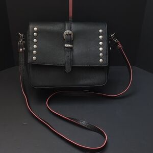 Steve Madden Women's Black Studded Leather Satchel/Crossbody Bag.